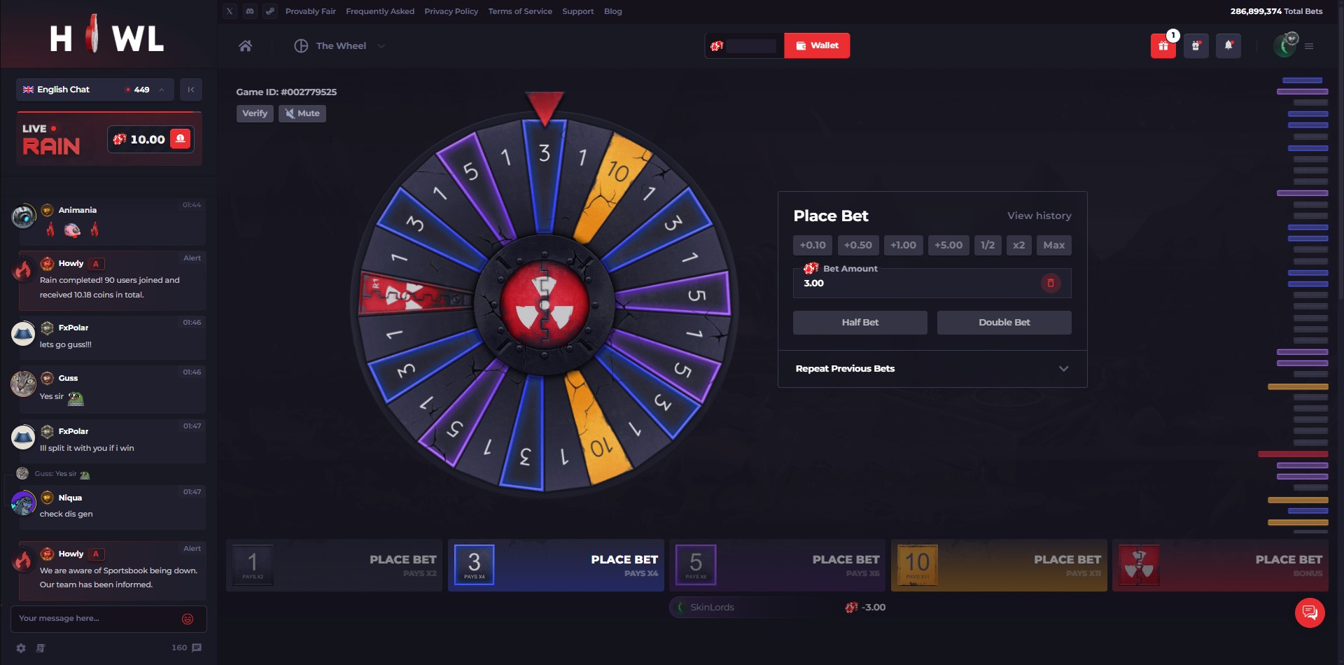 Howl.GG Roulette Wheel Original Game