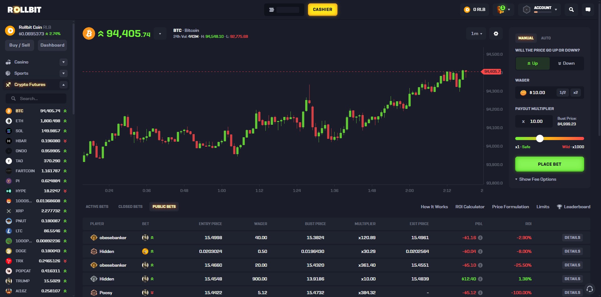 Rollbit High Leverage Crypto Trading