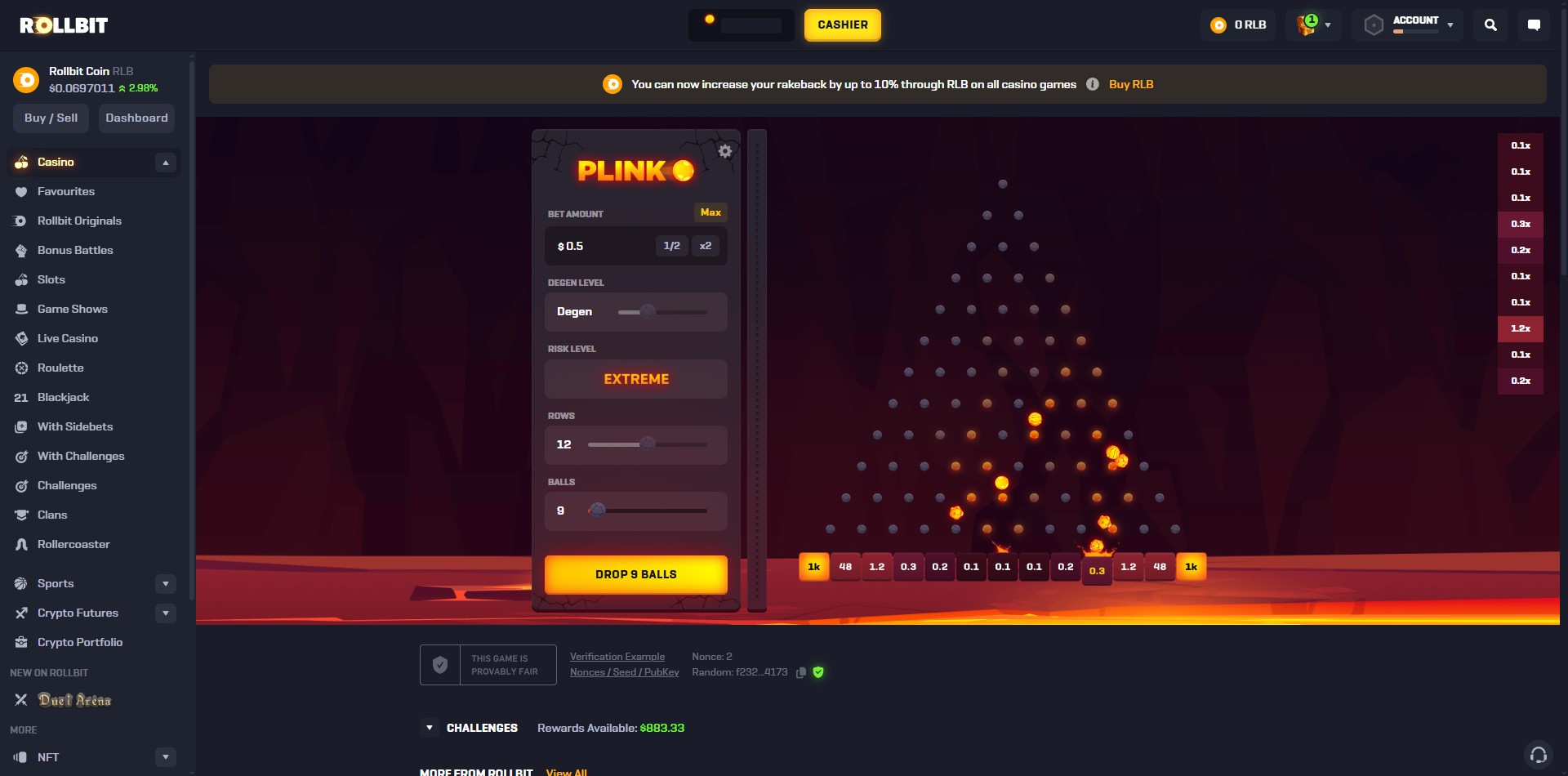 Rollbit Original Plinko
