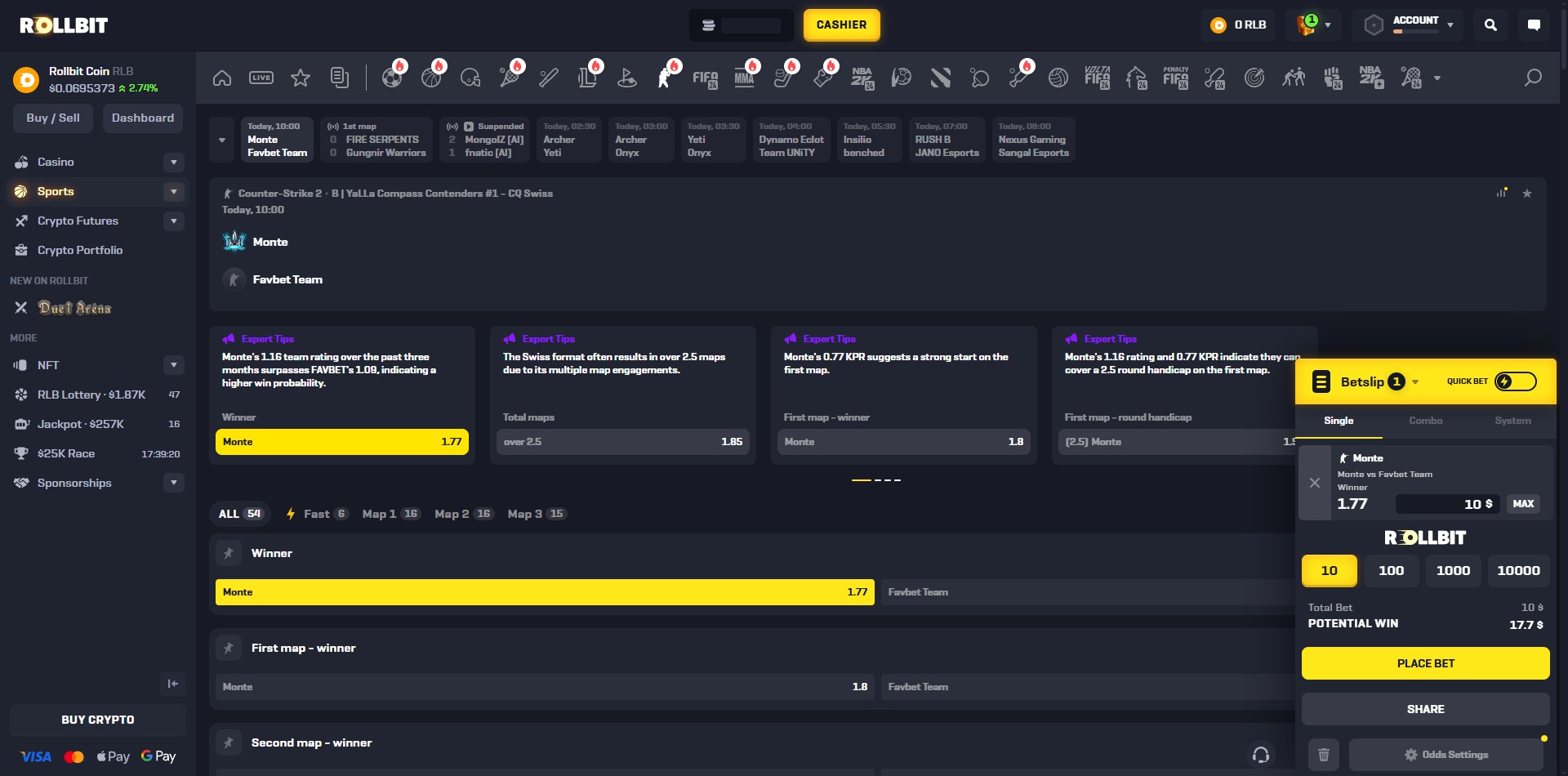 Rollbit Sportsbook Counter Strike 2