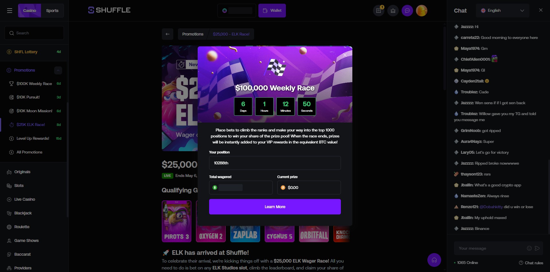 Shuffle.com $100,000 Weekly Leaderboard