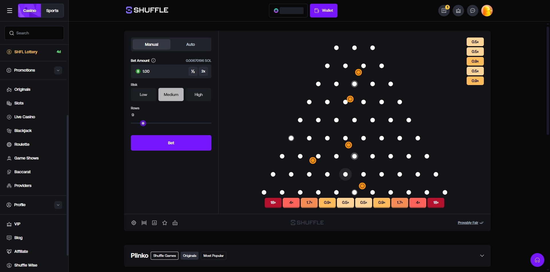 Shuffle.com Original Plinko