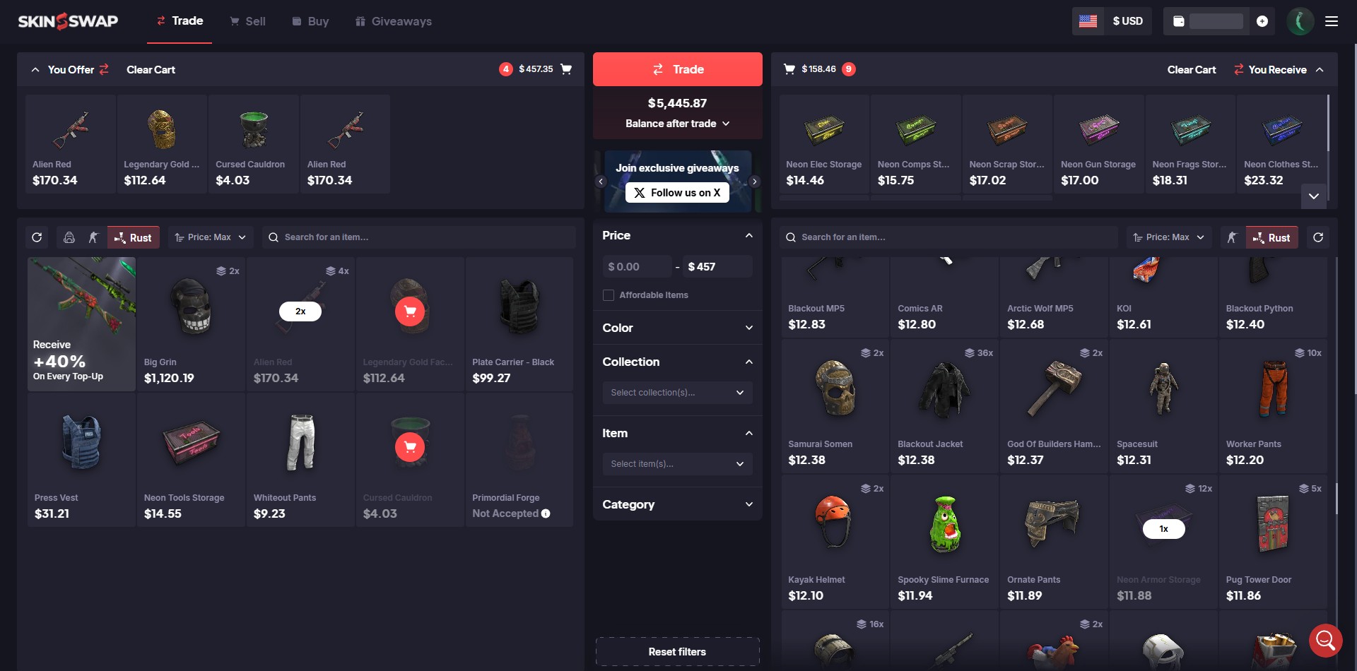 SkinSwap Rust Trading