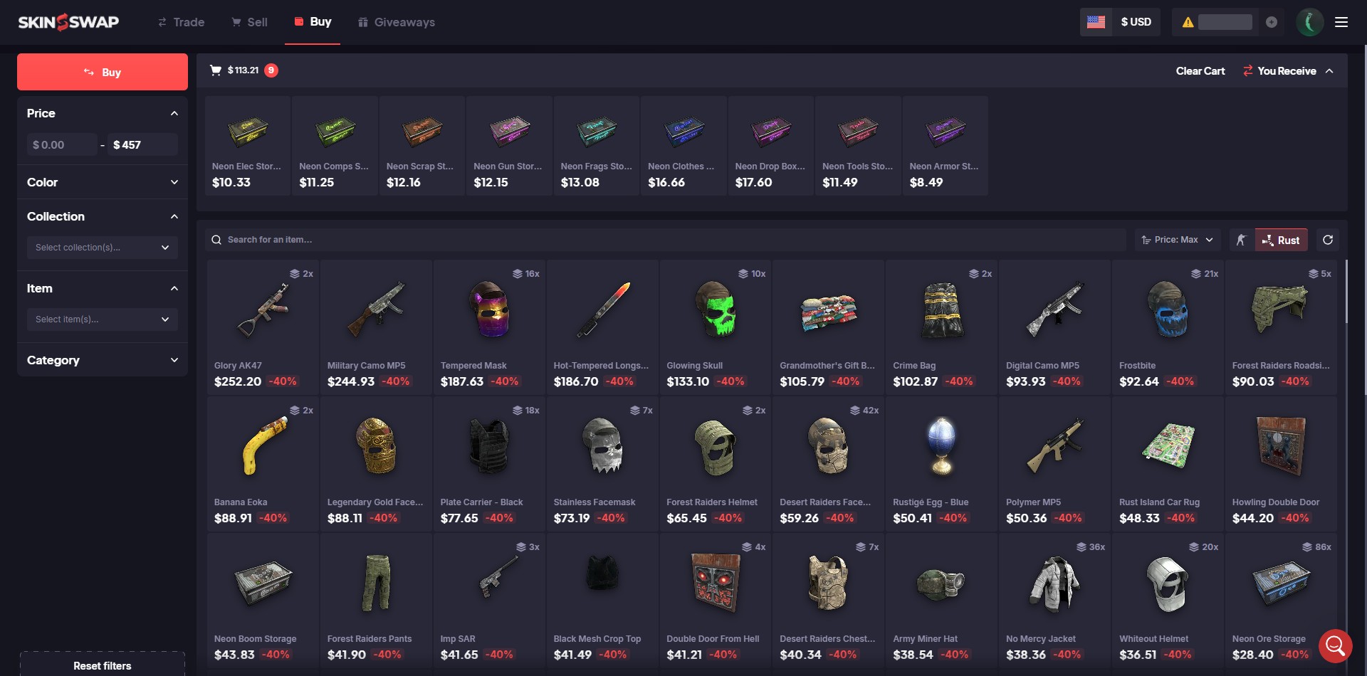 SkinSwap Skin Buying Page