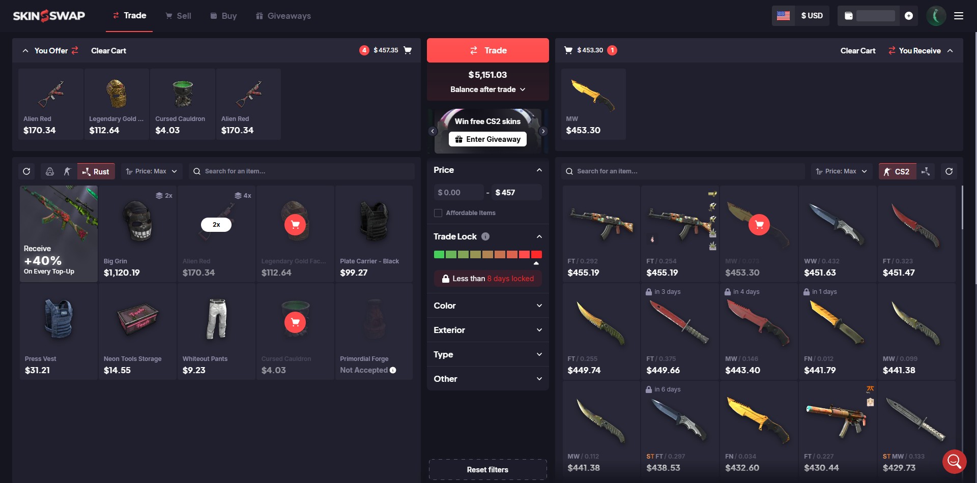 SkinSwap Trading Rust to CSGO