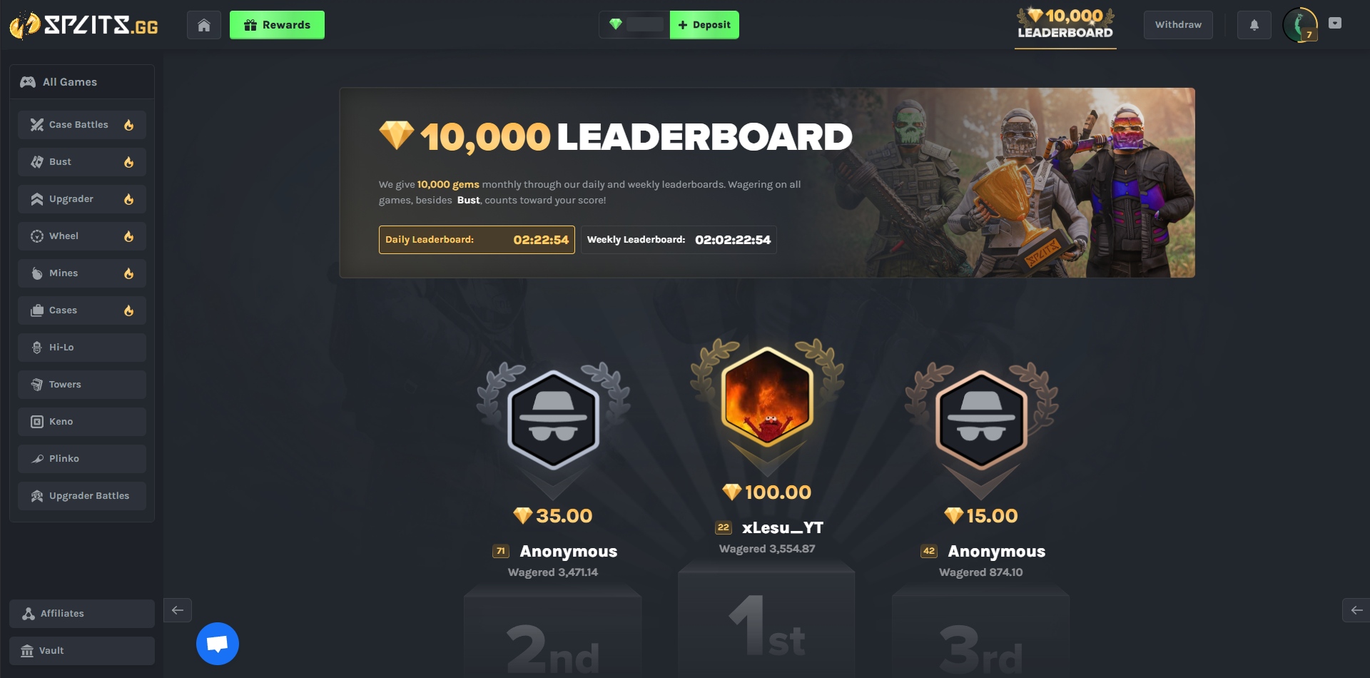 Splits.GG 10,000 Gem Leaderboard