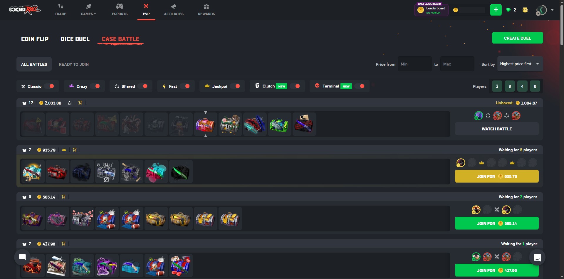 CSGORoll PvP Games Overview