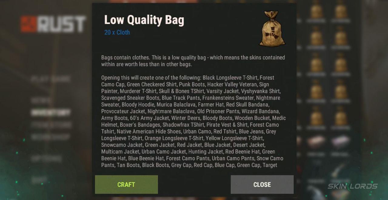 rust low quality bag skins
