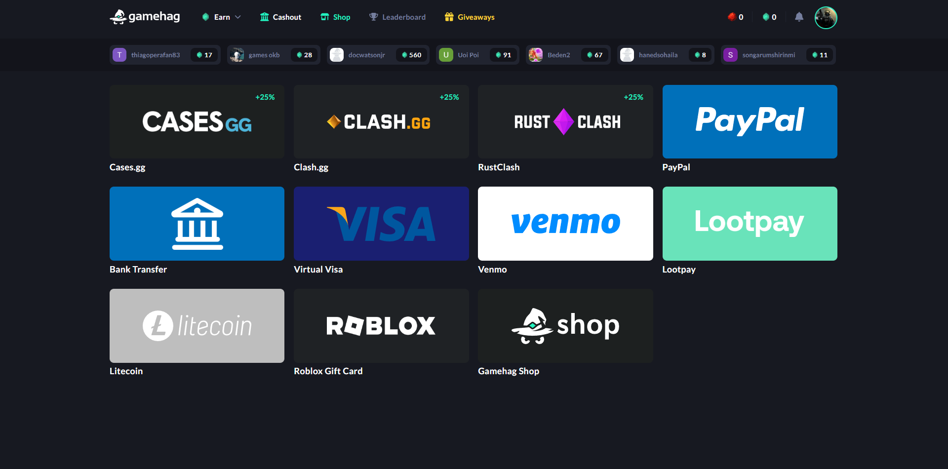 Gamehag cashout page