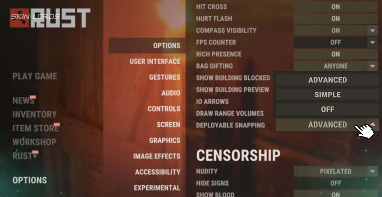 Rust Deployable Snapping Modes settings