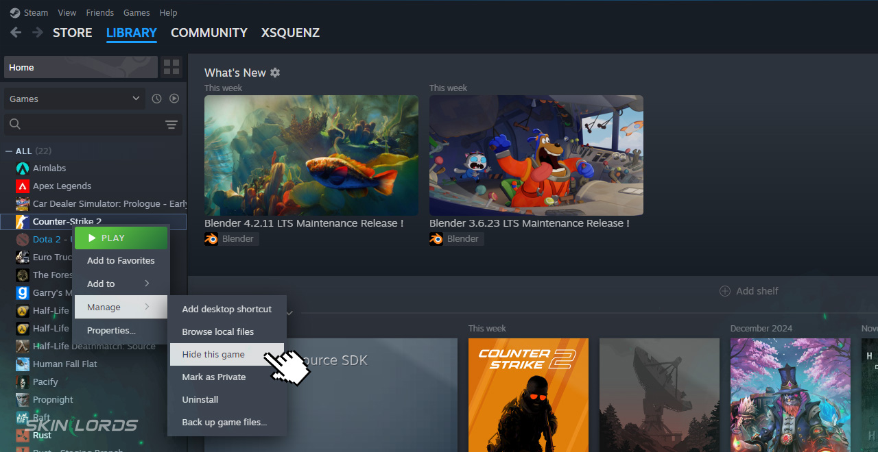 how to hide steam games in library