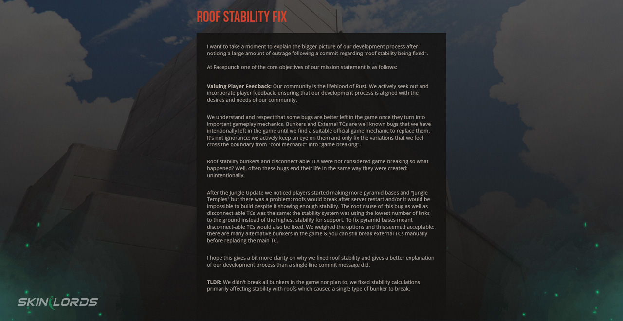 Roof Stabilization Fixes rust update