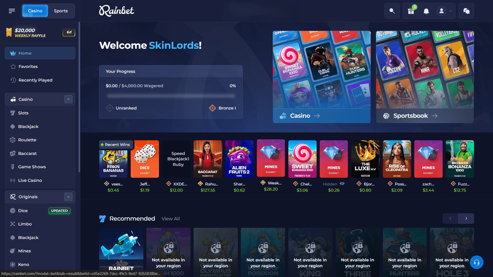 Rainbet home page