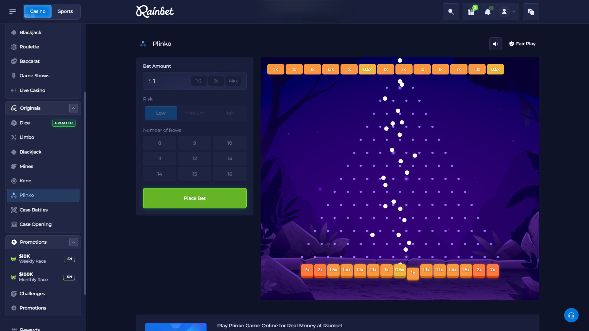 Rainbet plinko