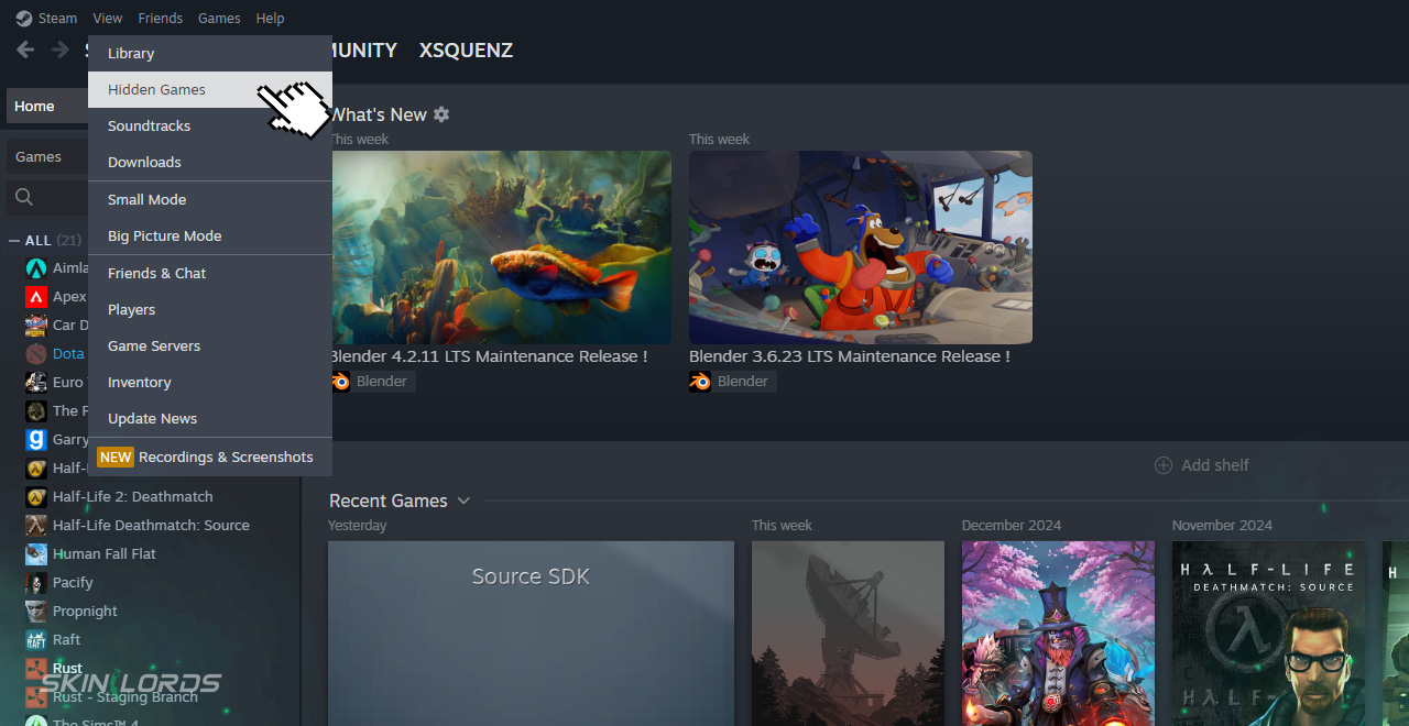 how to see hidden steam games
