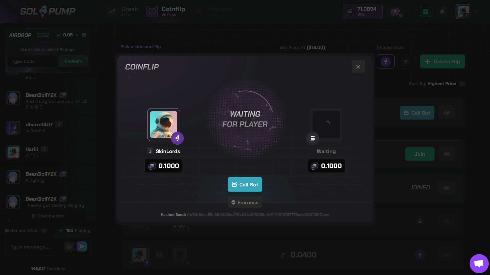 solpump coinflip menu