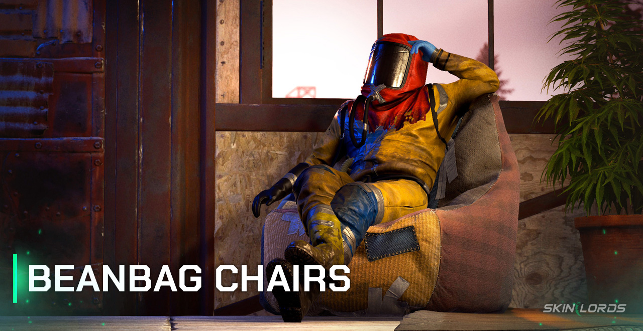 Rust Fabric and Leather Beanbag Seats exhibit decor dlc