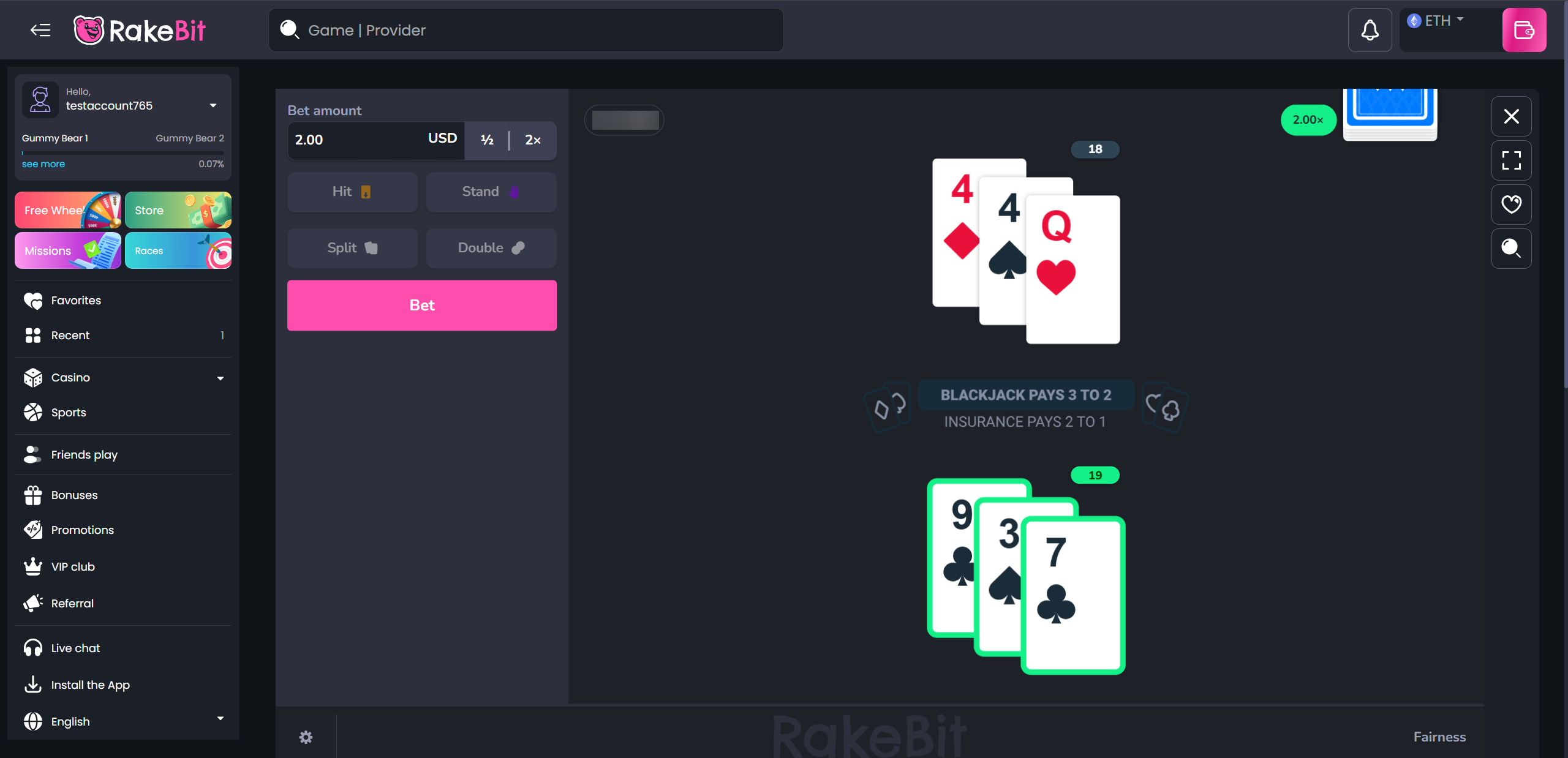 rakebit blackjack