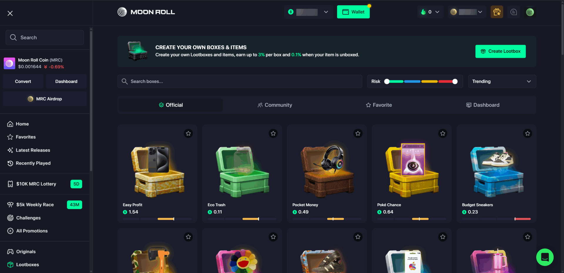 MoonRoll item boxes
