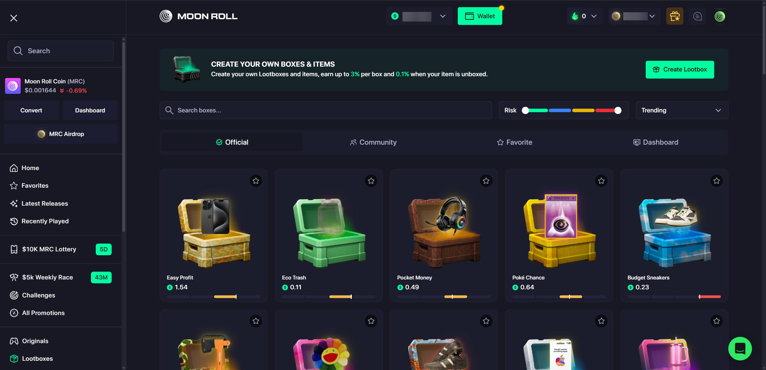 MoonRoll item boxes