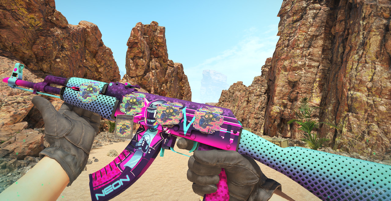 ak-47 neon rider with 4x get smoked holo stickers cs2 sticker slab craft