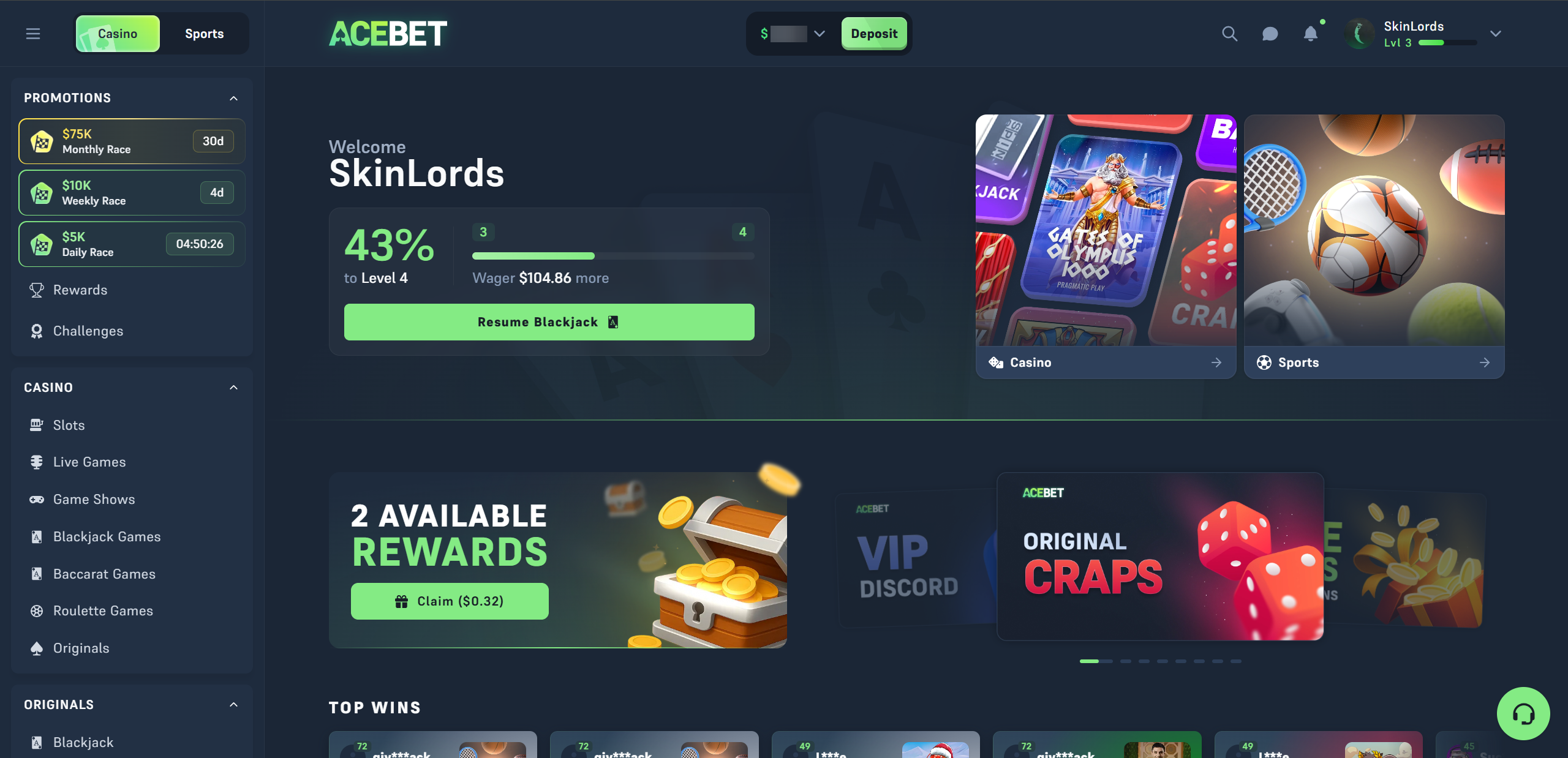 Acebet Homepage