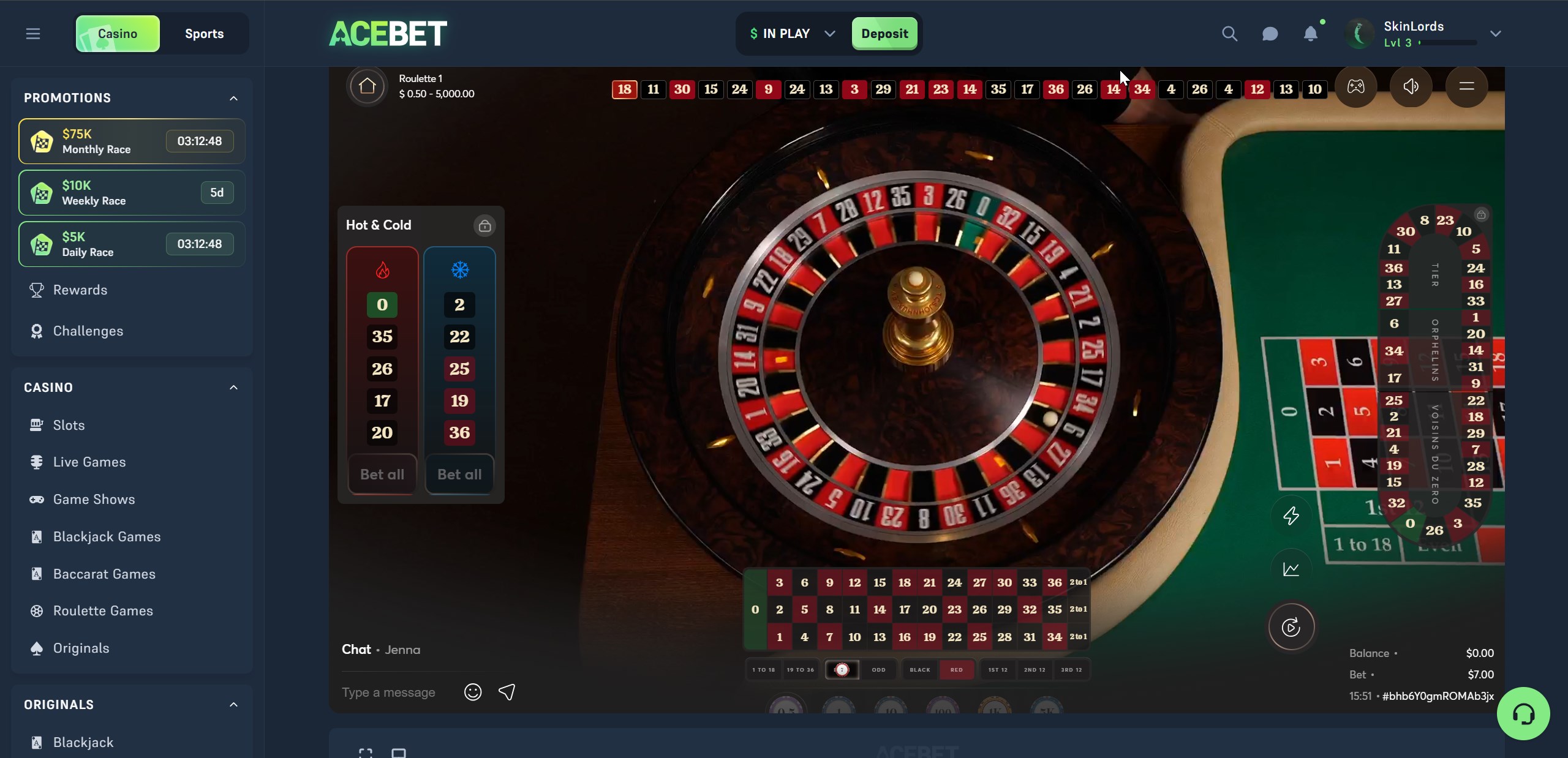 Acebet Live Roulette