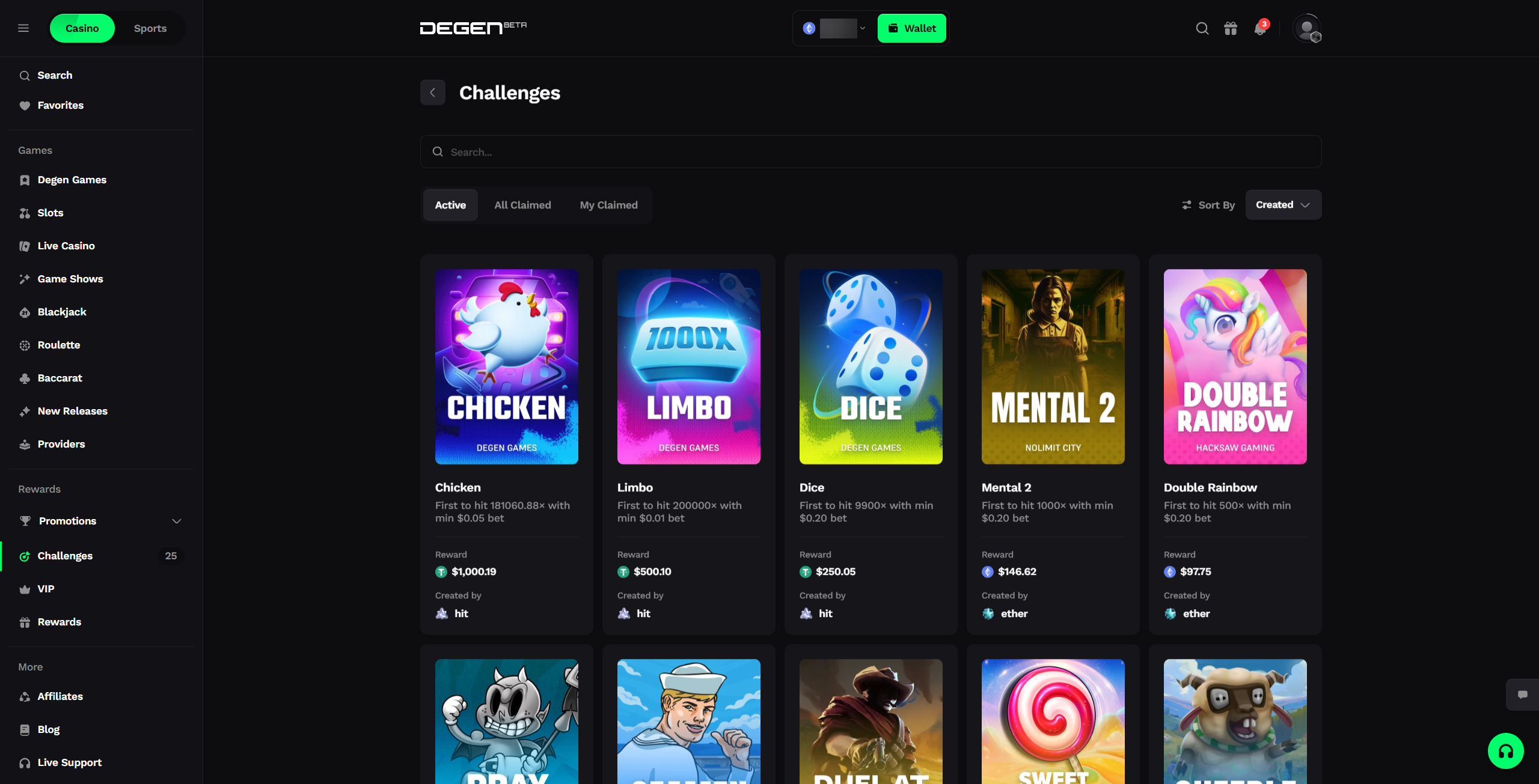 degen casino challenges