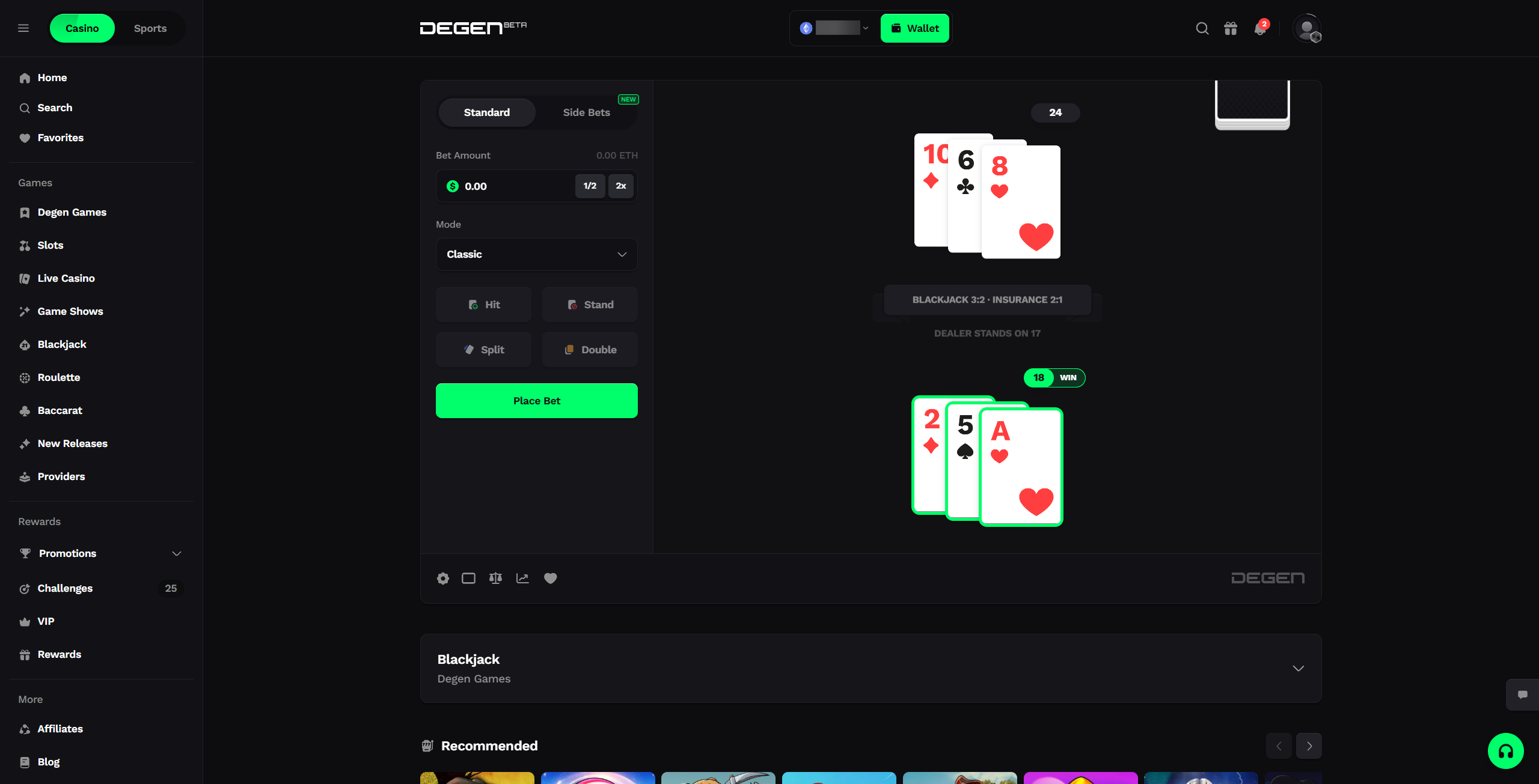 degen casino blackjack